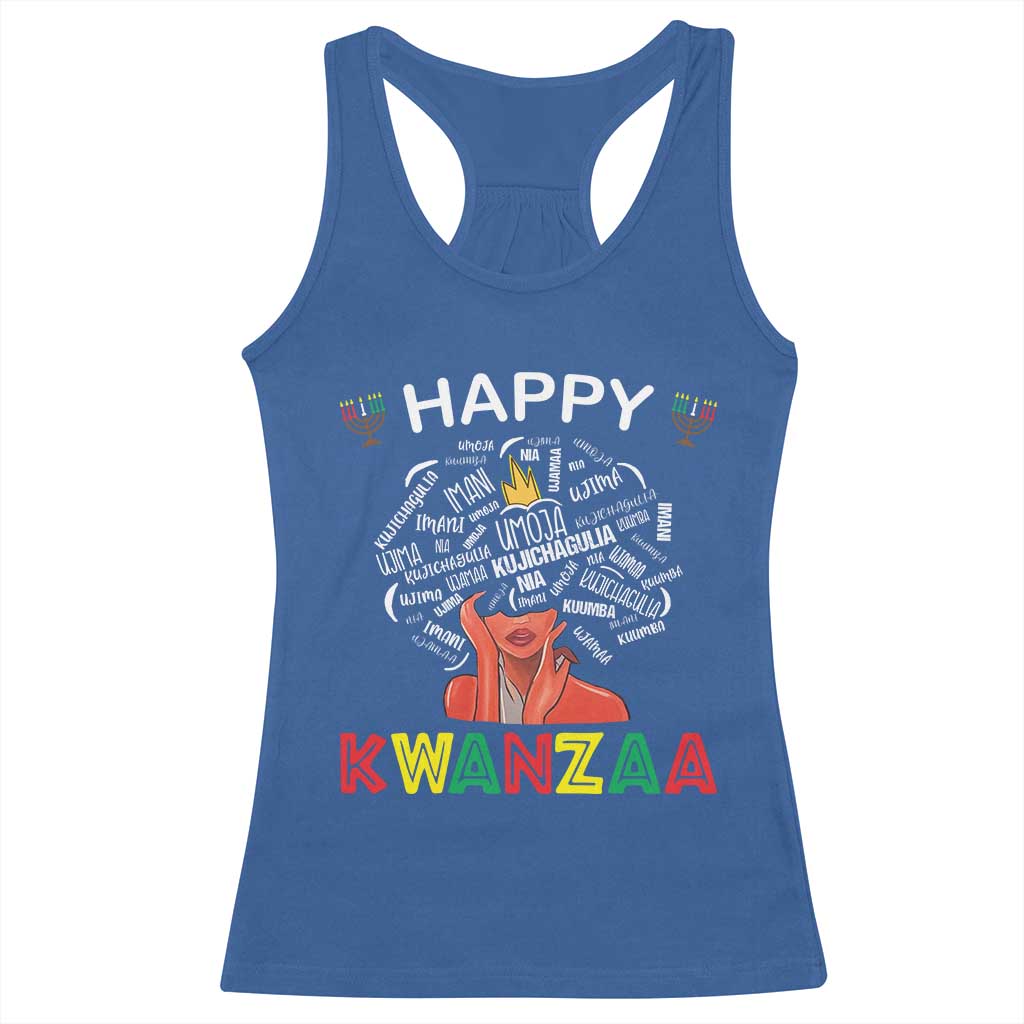 Happy Kwanzaa Racerback Tank Top African American Afro Queen Nguzo Saba TS10 Royal Blue Print Your Wear