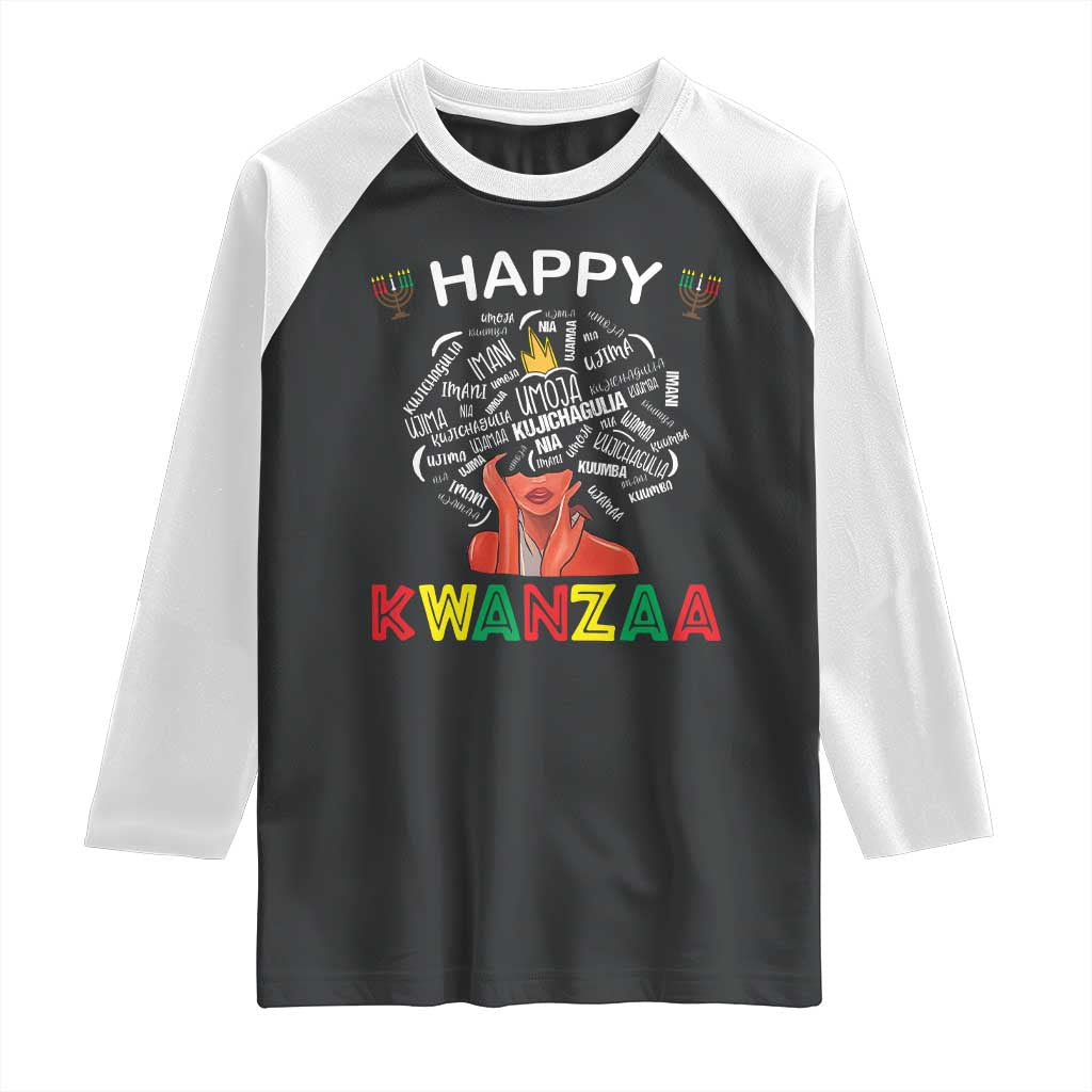 Happy Kwanzaa Raglan Shirt African American Afro Queen Nguzo Saba TS10 Black White Print Your Wear