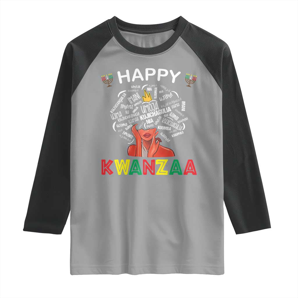 Happy Kwanzaa Raglan Shirt African American Afro Queen Nguzo Saba TS10 Sport Gray Black Print Your Wear