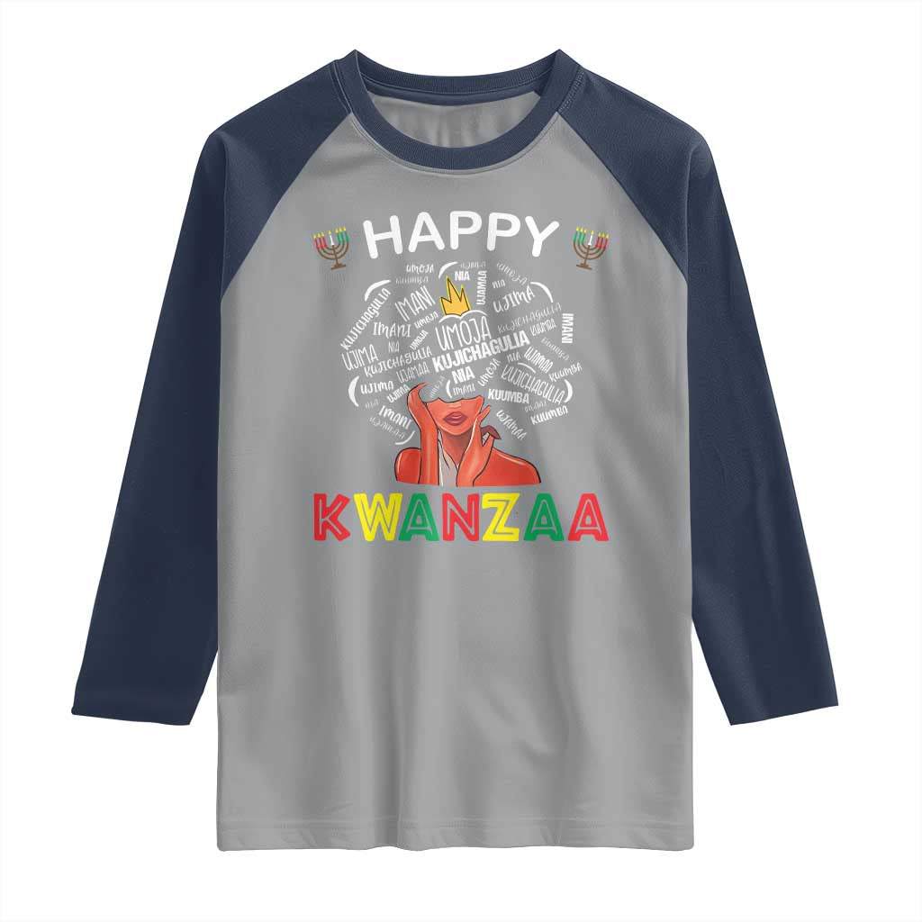 Happy Kwanzaa Raglan Shirt African American Afro Queen Nguzo Saba TS10 Sport Gray Navy Print Your Wear