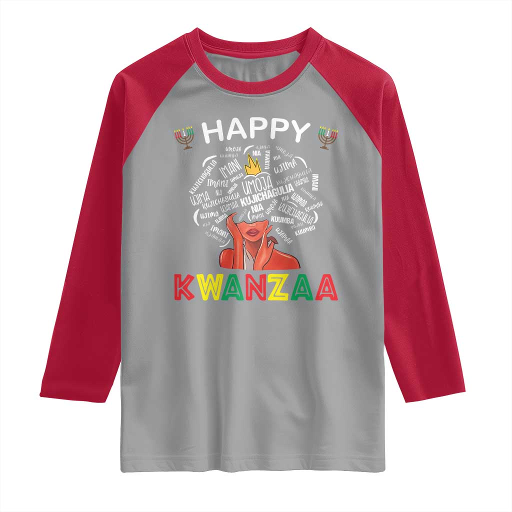Happy Kwanzaa Raglan Shirt African American Afro Queen Nguzo Saba TS10 Sport Gray Red Print Your Wear