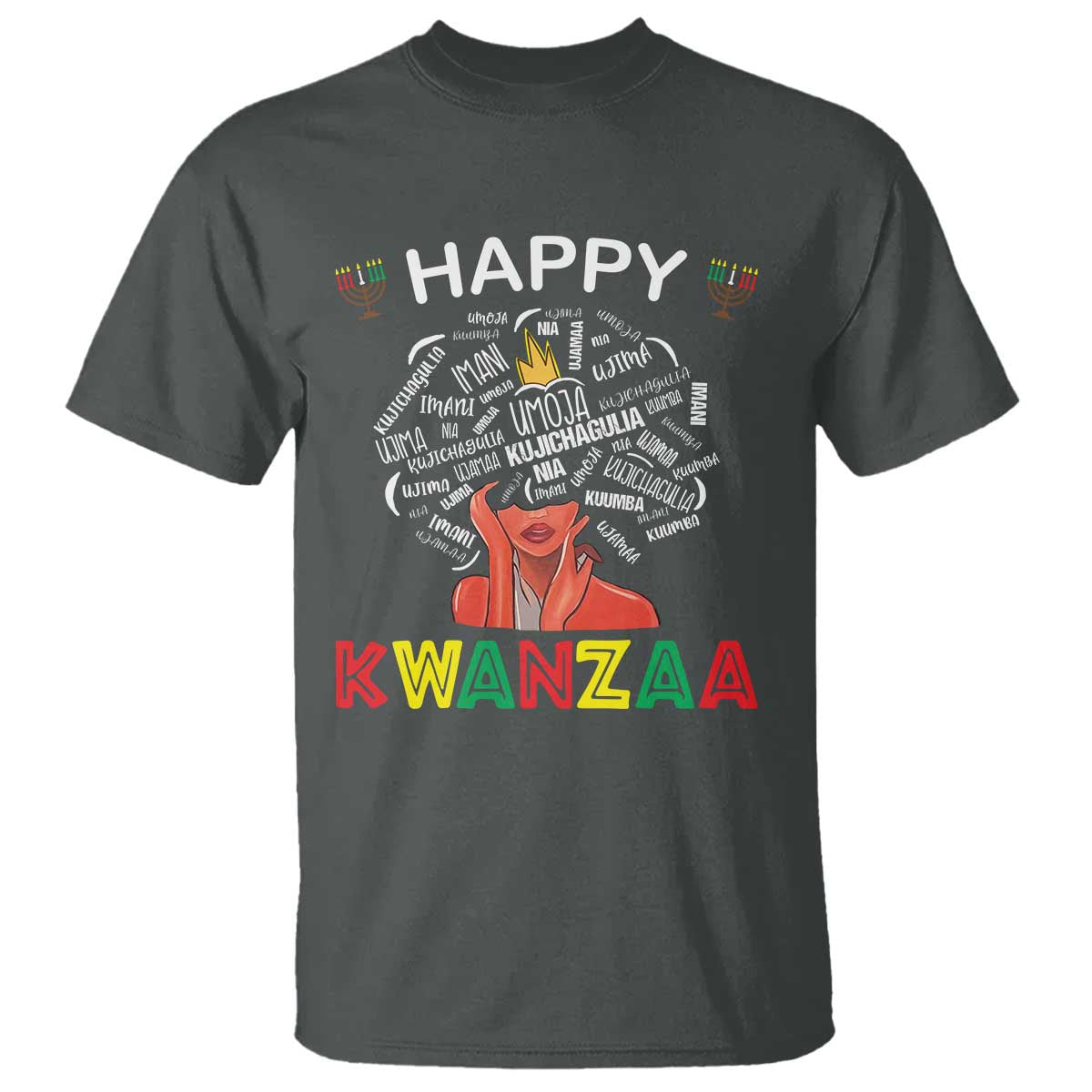 Happy Kwanzaa T Shirt African American Afro Queen Nguzo Saba TS10 Dark Heather Print Your Wear