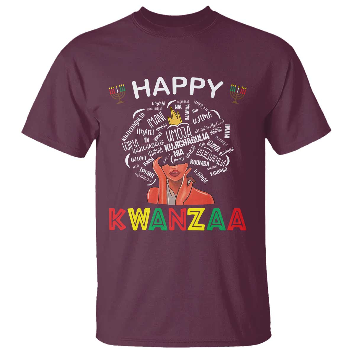 Happy Kwanzaa T Shirt African American Afro Queen Nguzo Saba TS10 Maroon Print Your Wear