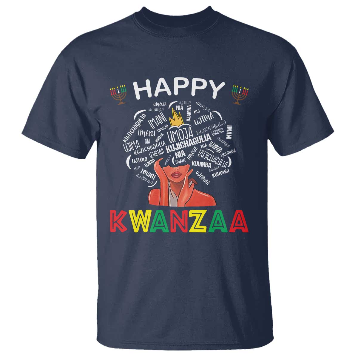 Happy Kwanzaa T Shirt African American Afro Queen Nguzo Saba TS10 Navy Print Your Wear
