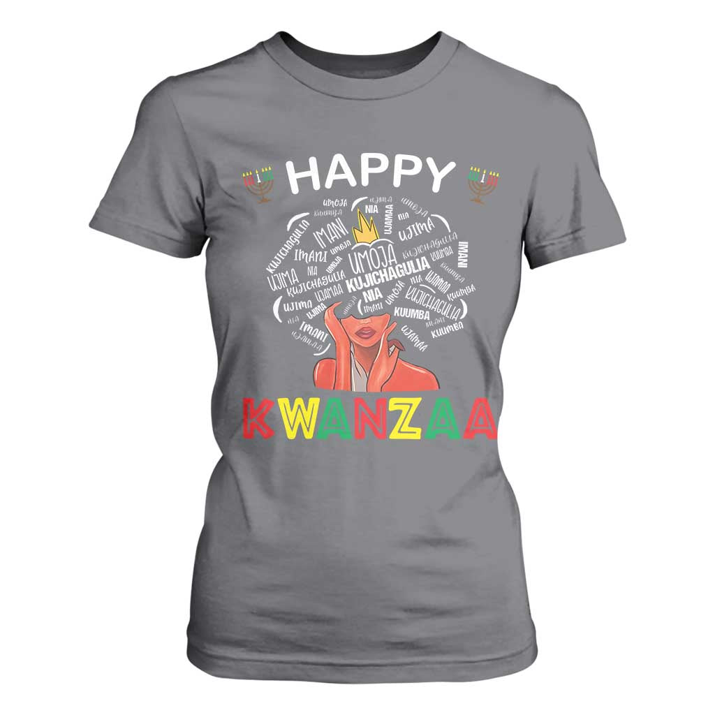 Happy Kwanzaa T Shirt For Women African American Afro Queen Nguzo Saba TS10 Charcoal Print Your Wear