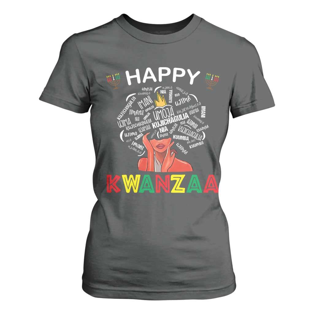 Happy Kwanzaa T Shirt For Women African American Afro Queen Nguzo Saba TS10 Dark Heather Print Your Wear