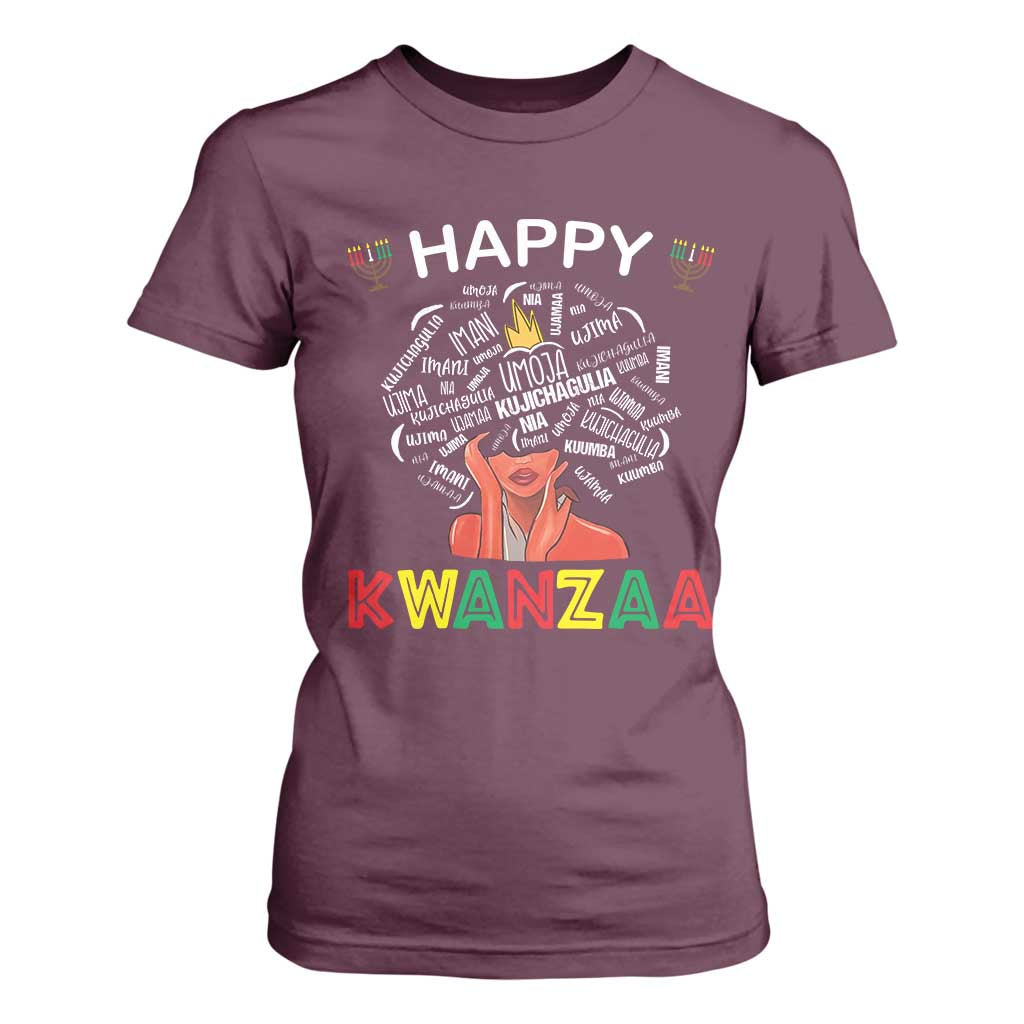 Happy Kwanzaa T Shirt For Women African American Afro Queen Nguzo Saba TS10 Maroon Print Your Wear