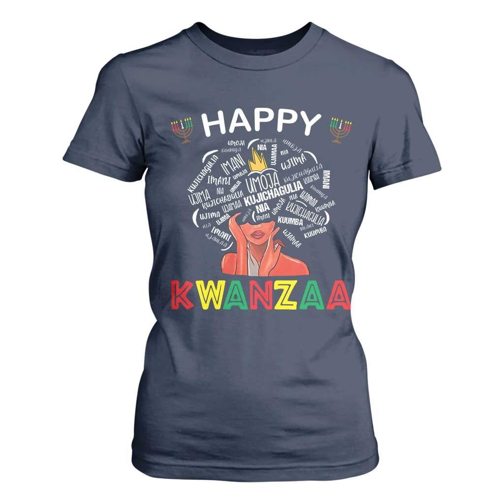 Happy Kwanzaa T Shirt For Women African American Afro Queen Nguzo Saba TS10 Navy Print Your Wear