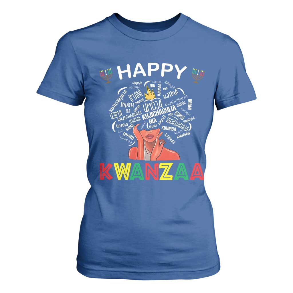 Happy Kwanzaa T Shirt For Women African American Afro Queen Nguzo Saba TS10 Royal Blue Print Your Wear