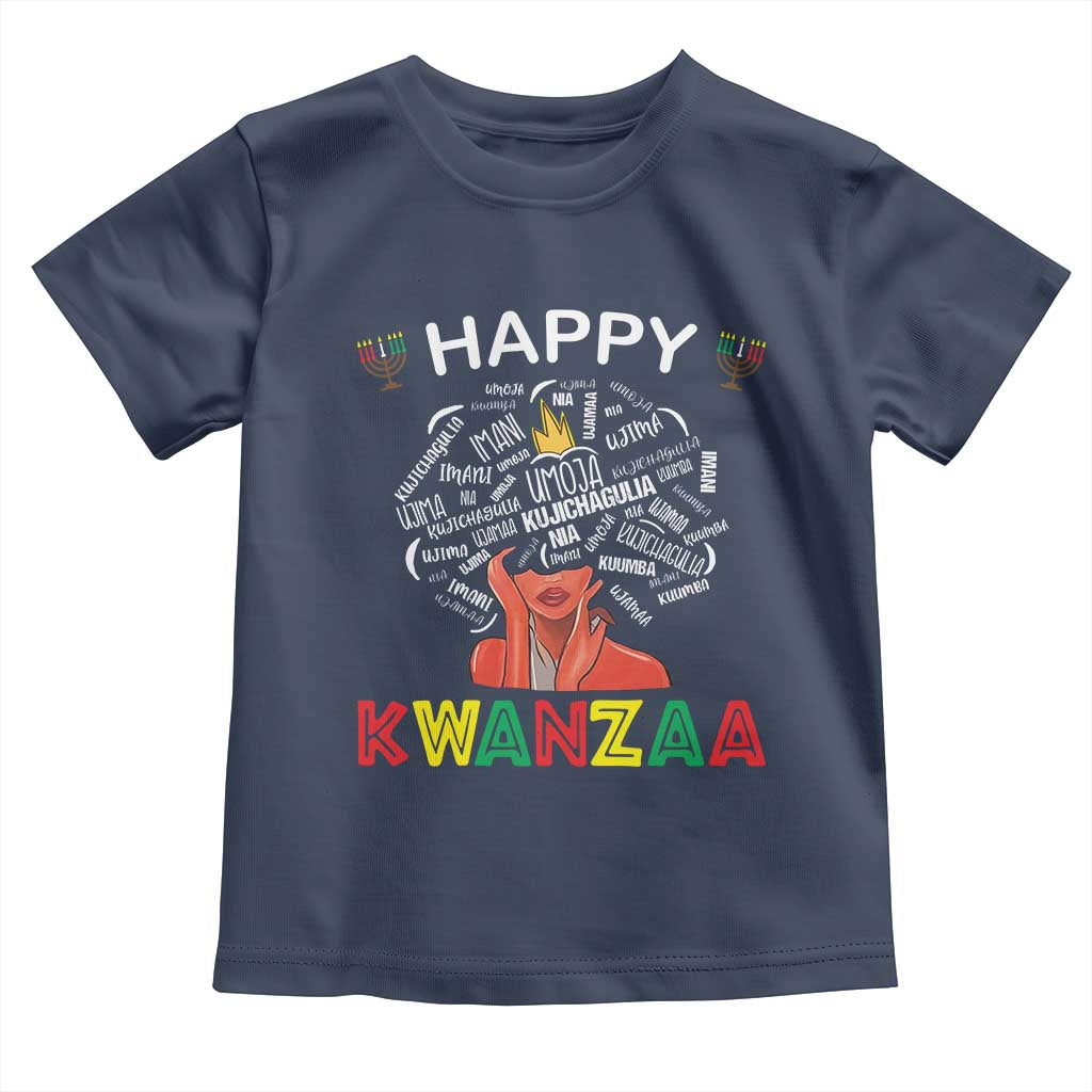 Happy Kwanzaa Toddler T Shirt African American Afro Queen Nguzo Saba TS10 Navy Print Your Wear