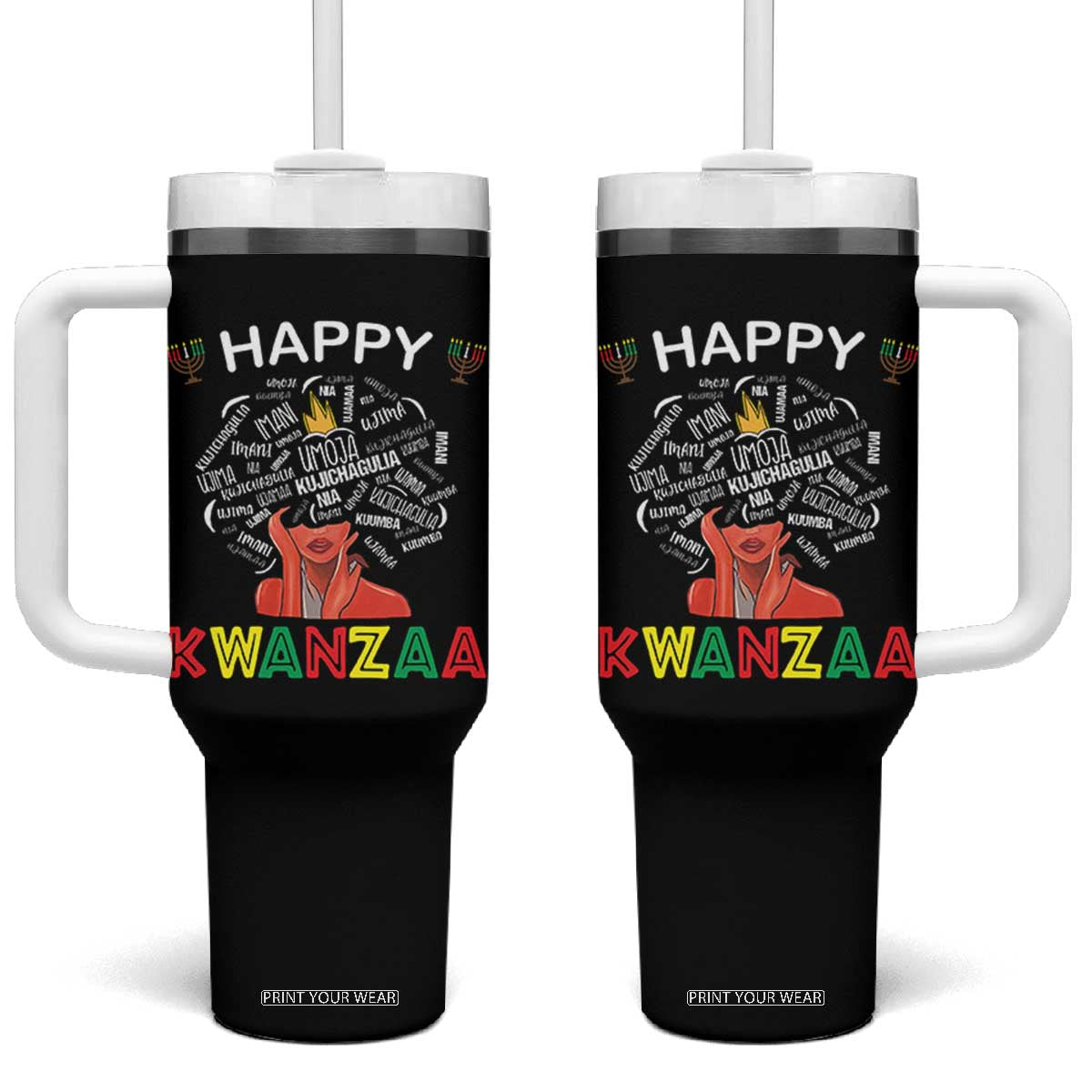 Happy Kwanzaa Tumbler With Handle African American Afro Queen Nguzo Saba TS10 One Size: 40 oz Black Print Your Wear