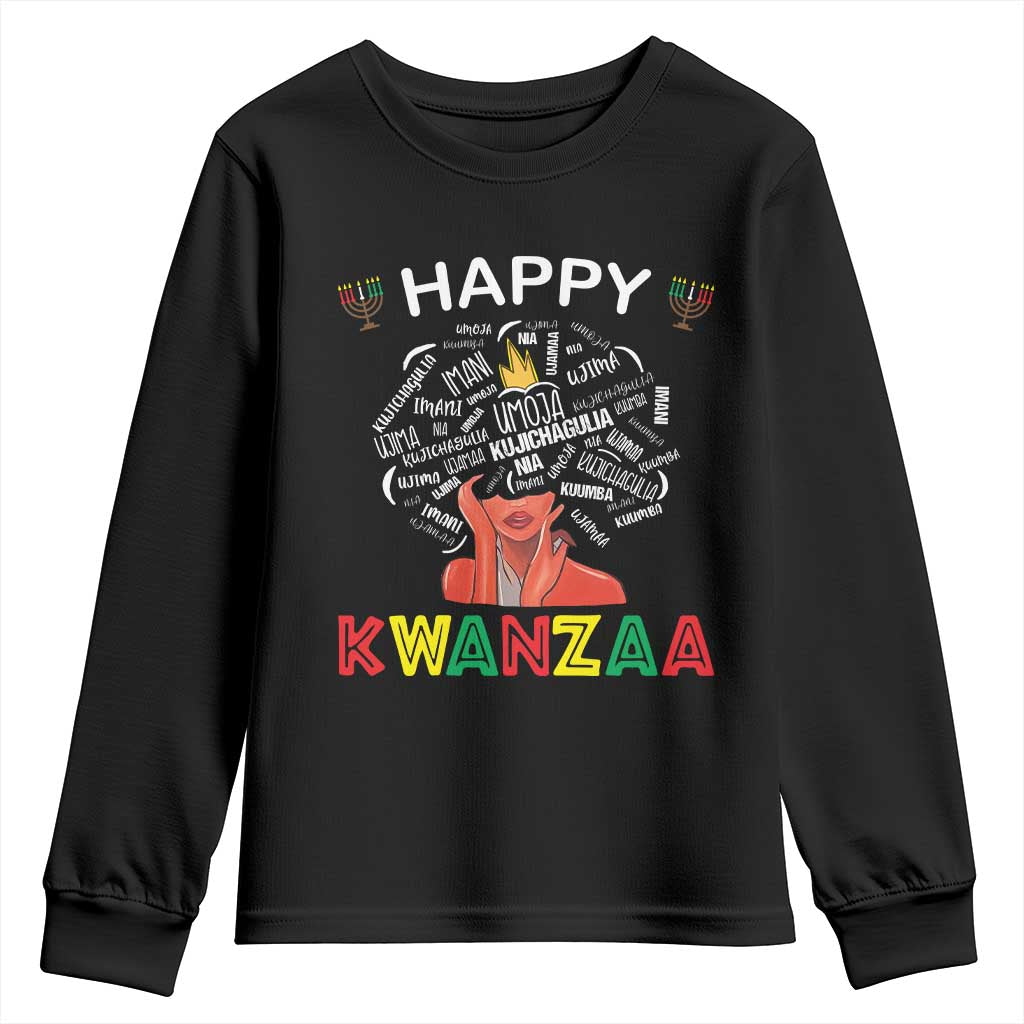 Happy Kwanzaa Youth Sweatshirt African American Afro Queen Nguzo Saba TS10 Black Print Your Wear