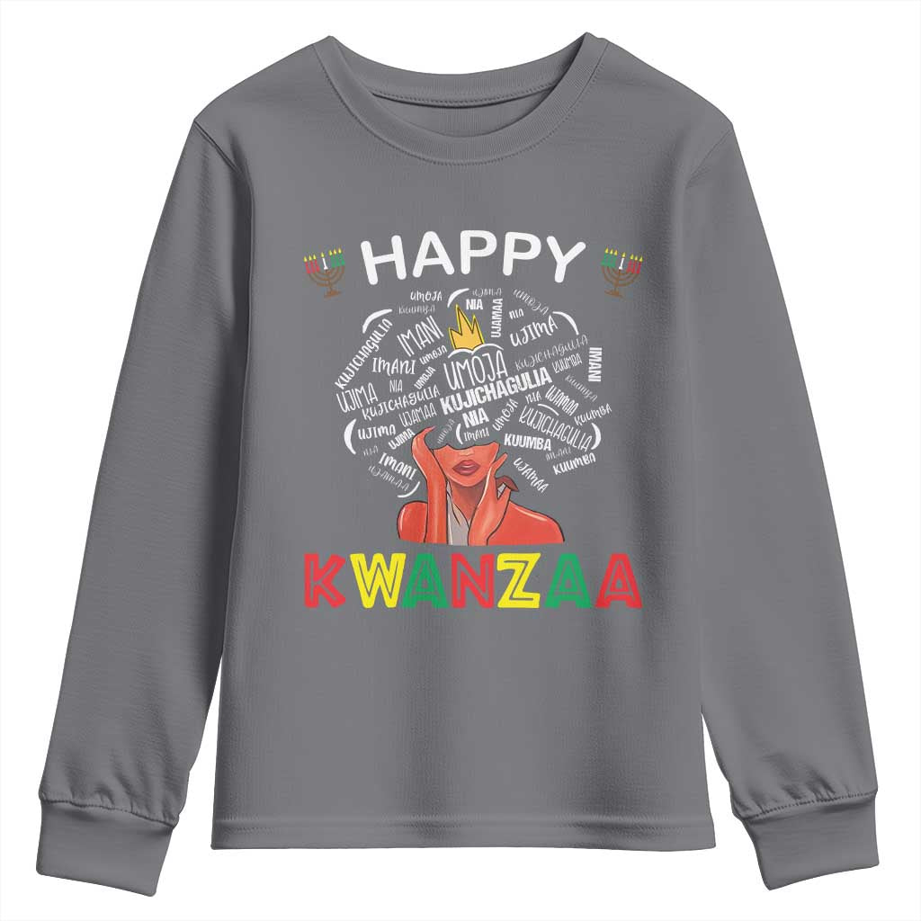 Happy Kwanzaa Youth Sweatshirt African American Afro Queen Nguzo Saba TS10 Charcoal Print Your Wear