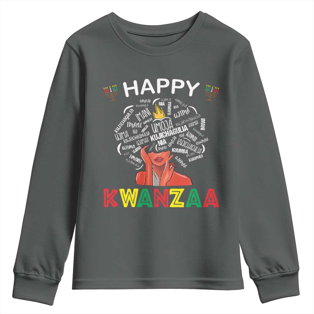 Happy Kwanzaa Youth Sweatshirt African American Afro Queen Nguzo Saba TS10 Dark Heather Print Your Wear