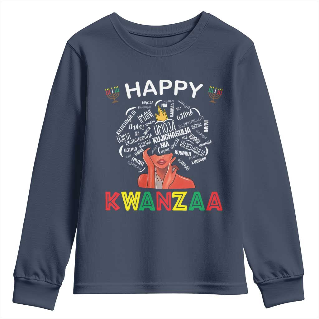 Happy Kwanzaa Youth Sweatshirt African American Afro Queen Nguzo Saba TS10 Navy Print Your Wear