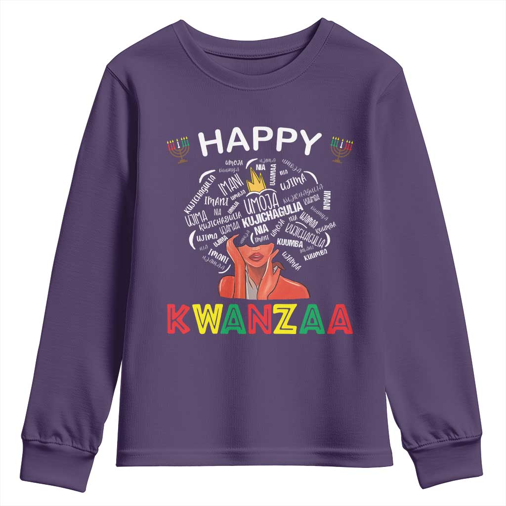 Happy Kwanzaa Youth Sweatshirt African American Afro Queen Nguzo Saba TS10 Purple Print Your Wear