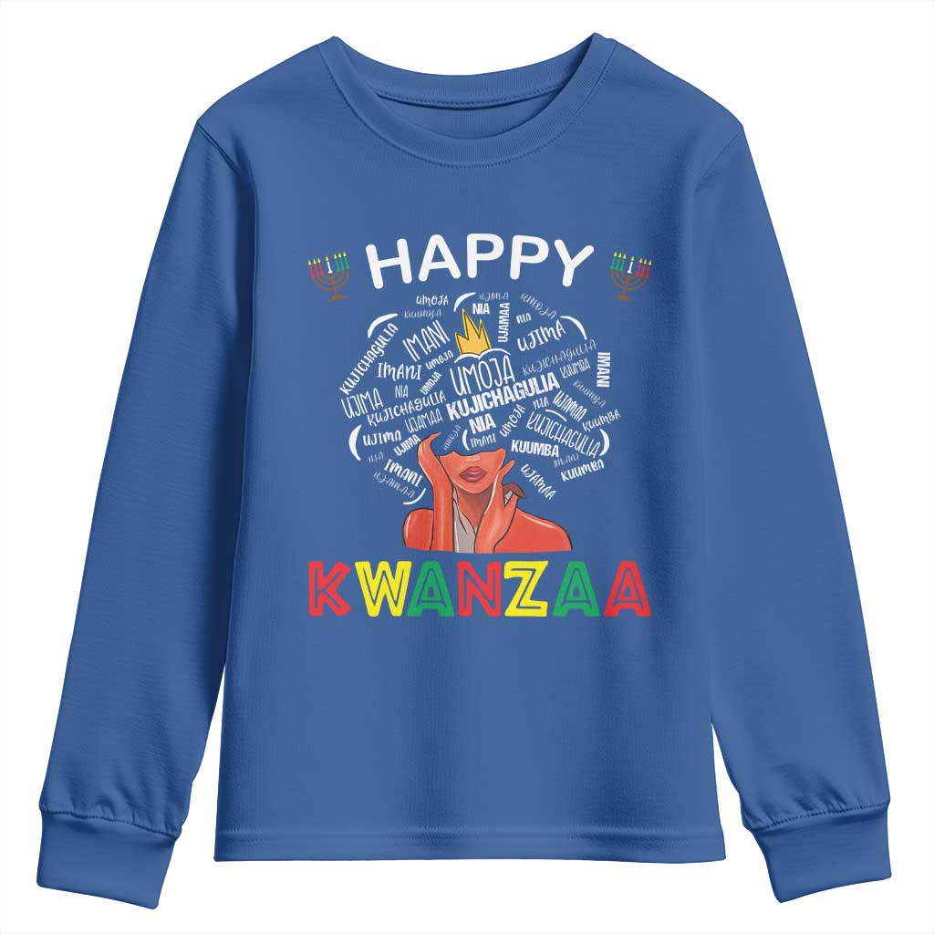 Happy Kwanzaa Youth Sweatshirt African American Afro Queen Nguzo Saba TS10 Royal Blue Print Your Wear