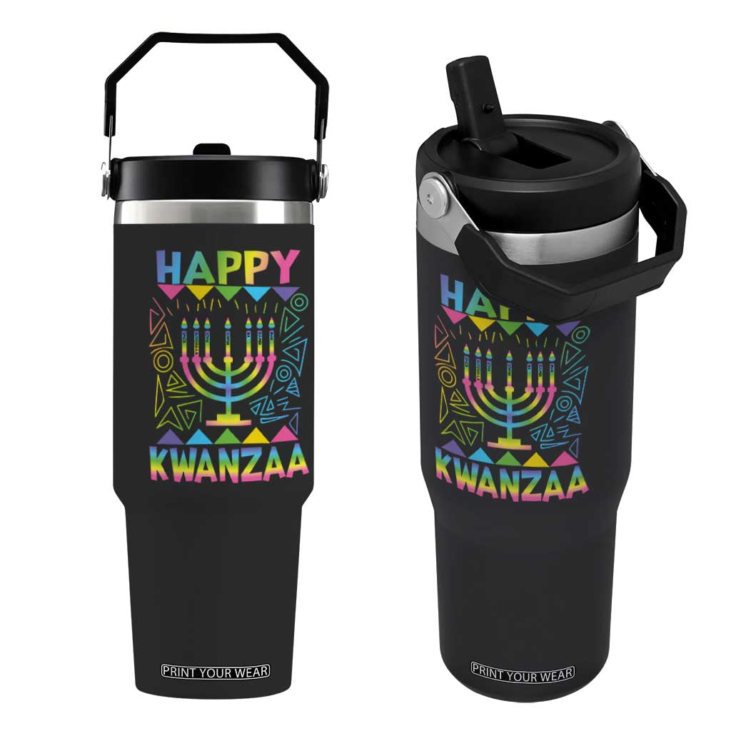 Happy Kwanzaa Flip Straw Tumbler Christmas African American Heritage Holiday Kinara Mazao TS10 One Size: 30 oz Black Print Your Wear