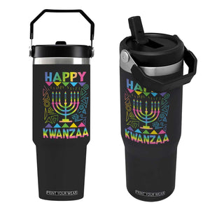 Happy Kwanzaa Flip Straw Tumbler Christmas African American Heritage Holiday Kinara Mazao TS10 One Size: 30 oz Black Print Your Wear