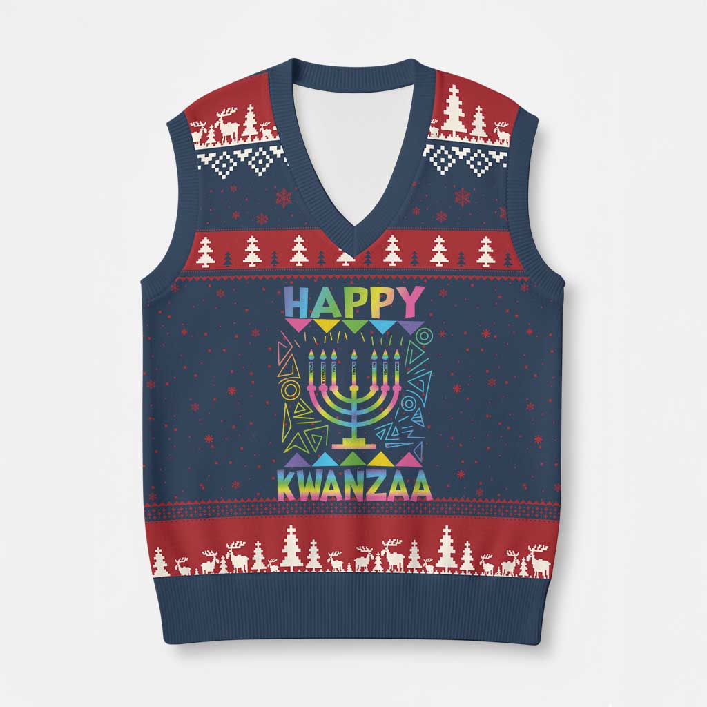 Happy Kwanzaa V-Neck Knit Sweater Vest Xmas African American Heritage Holiday Kinara Mazao TS10 Navy Red Print Your Wear