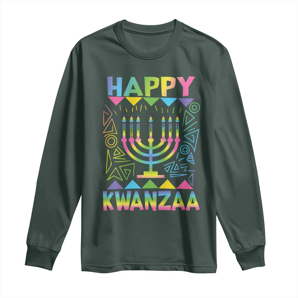 Happy Kwanzaa Long Sleeve Shirt Christmas African American Heritage Holiday Kinara Mazao TS10 Dark Forest Green Print Your Wear