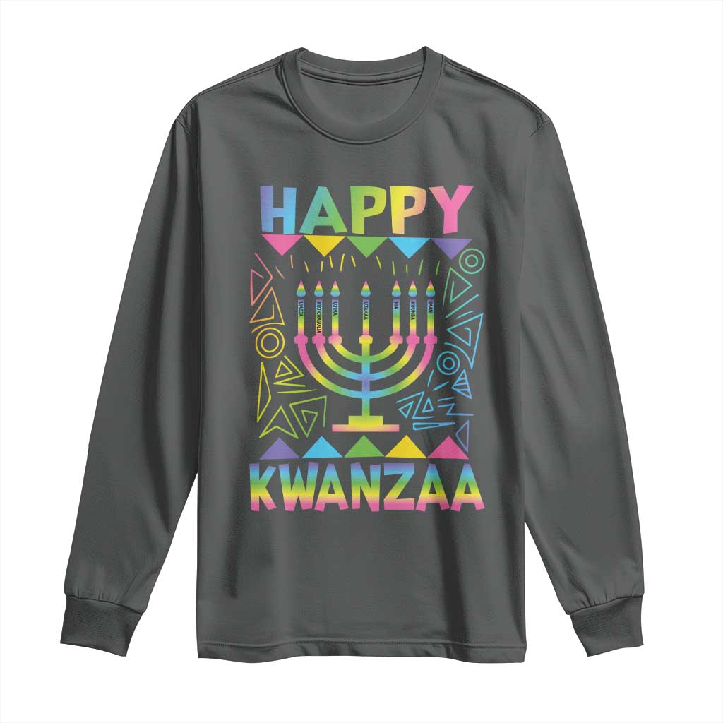 Happy Kwanzaa Long Sleeve Shirt Christmas African American Heritage Holiday Kinara Mazao TS10 Dark Heather Print Your Wear