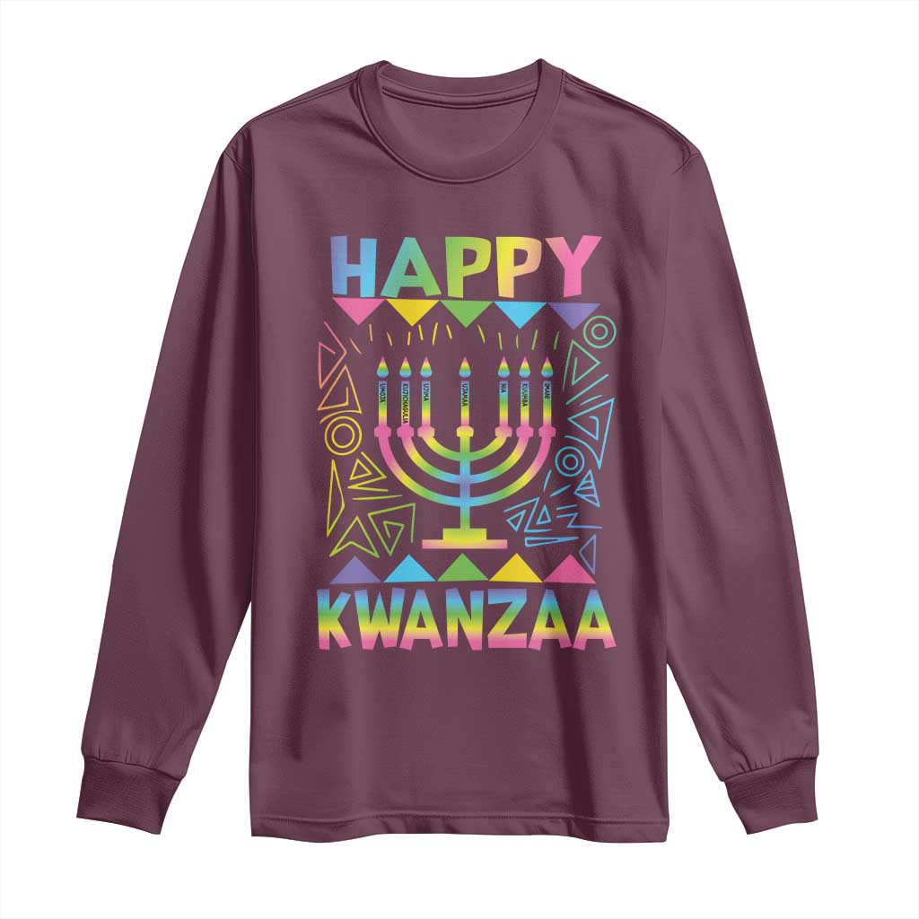Happy Kwanzaa Long Sleeve Shirt Christmas African American Heritage Holiday Kinara Mazao TS10 Maroon Print Your Wear
