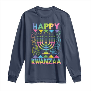 Happy Kwanzaa Long Sleeve Shirt Christmas African American Heritage Holiday Kinara Mazao TS10 Navy Print Your Wear