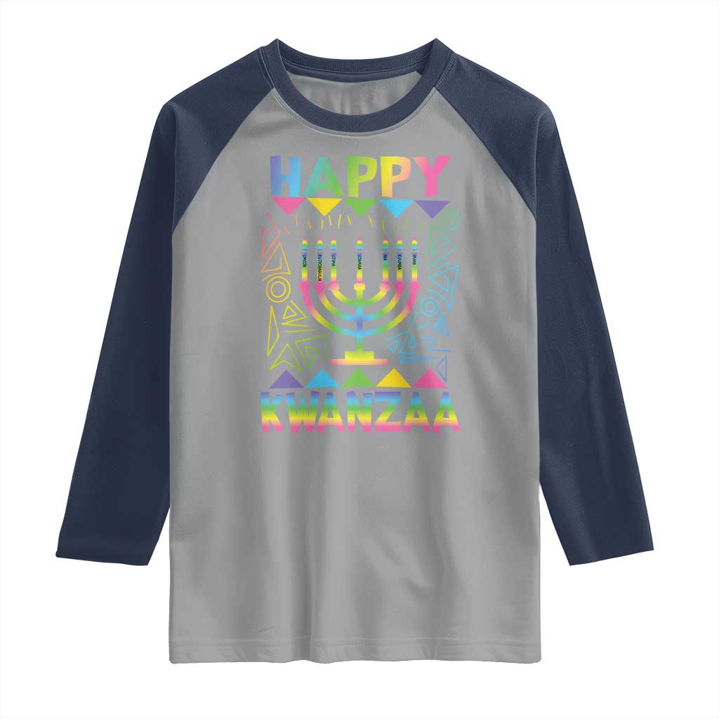 Happy Kwanzaa Raglan Shirt Christmas African American Heritage Holiday Kinara Mazao TS10 Sport Gray Navy Print Your Wear