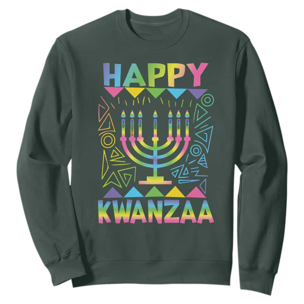 Happy Kwanzaa Sweatshirt Christmas African American Heritage Holiday Kinara Mazao TS10 Dark Forest Green Print Your Wear