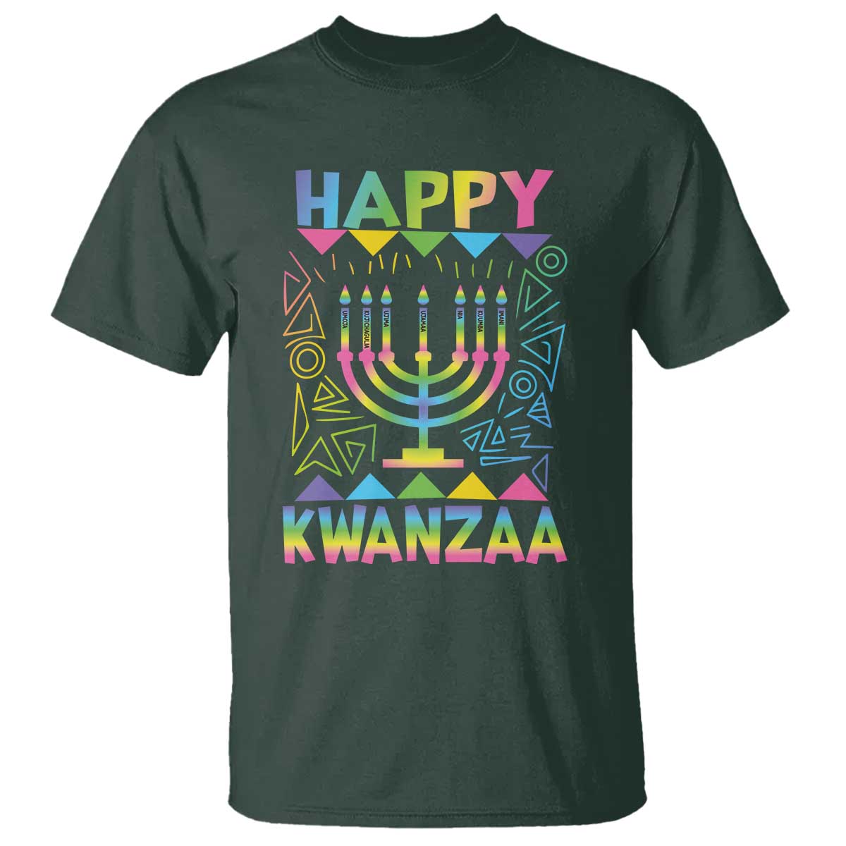 Happy Kwanzaa T Shirt Christmas African American Heritage Holiday Kinara Mazao TS10 Dark Forest Green Print Your Wear