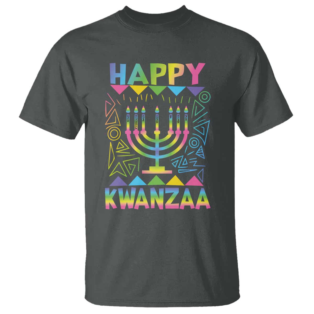 Happy Kwanzaa T Shirt Christmas African American Heritage Holiday Kinara Mazao TS10 Dark Heather Print Your Wear