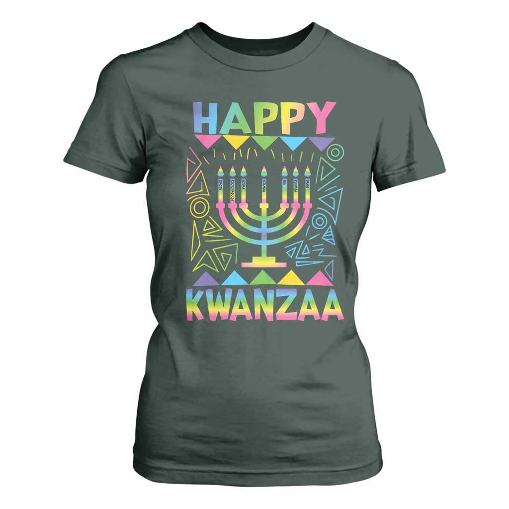 Happy Kwanzaa T Shirt For Women Christmas African American Heritage Holiday Kinara Mazao TS10 Dark Forest Green Print Your Wear