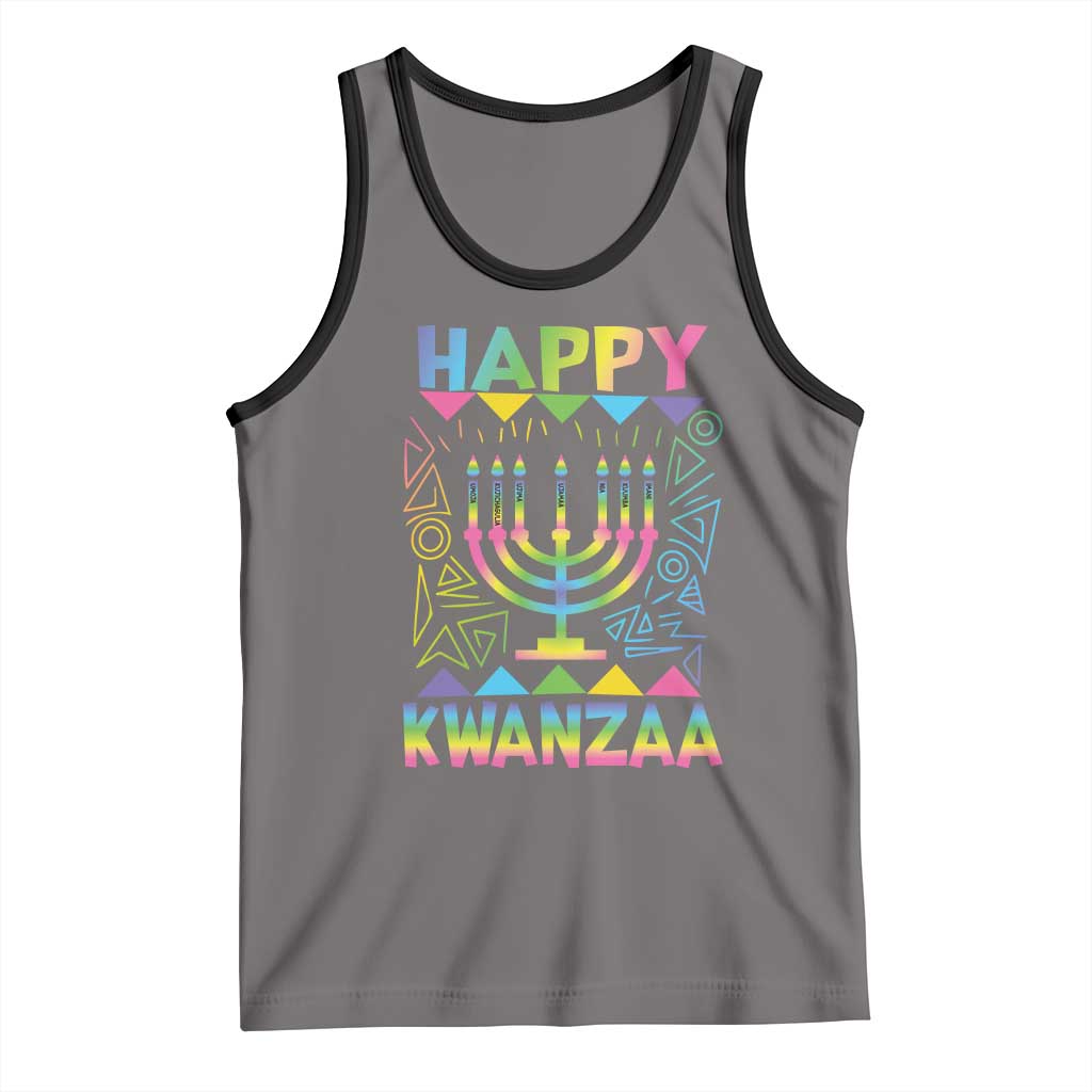 Happy Kwanzaa Tank Top Christmas African American Heritage Holiday Kinara Mazao TS10 Deep Heather Black Print Your Wear