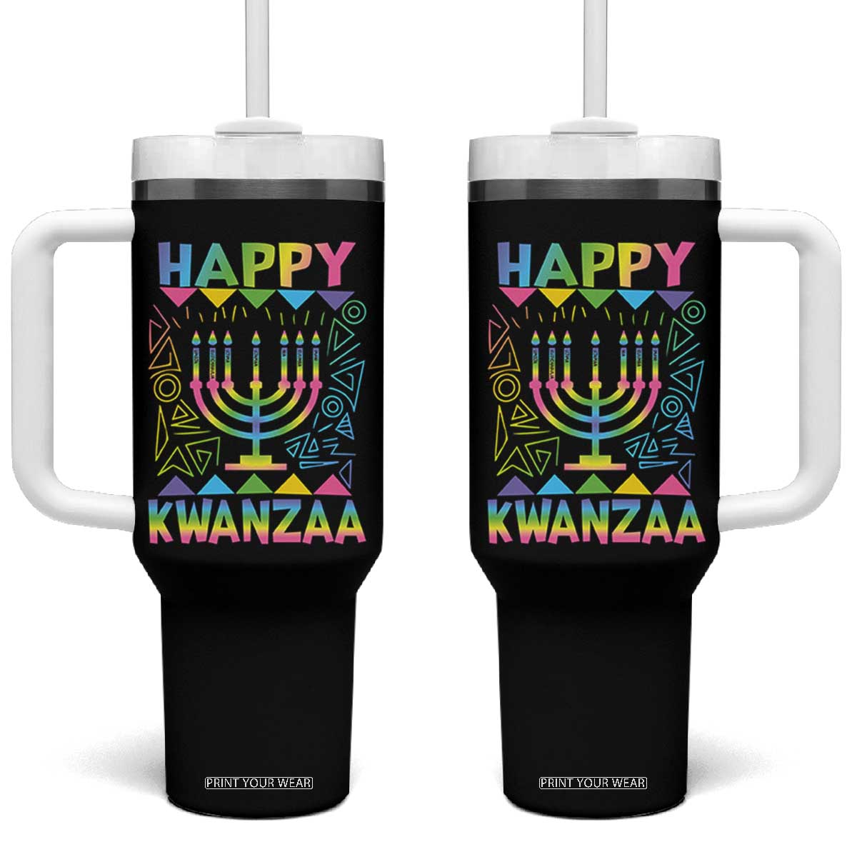 Happy Kwanzaa Tumbler With Handle Christmas African American Heritage Holiday Kinara Mazao TS10 One Size: 40 oz Black Print Your Wear