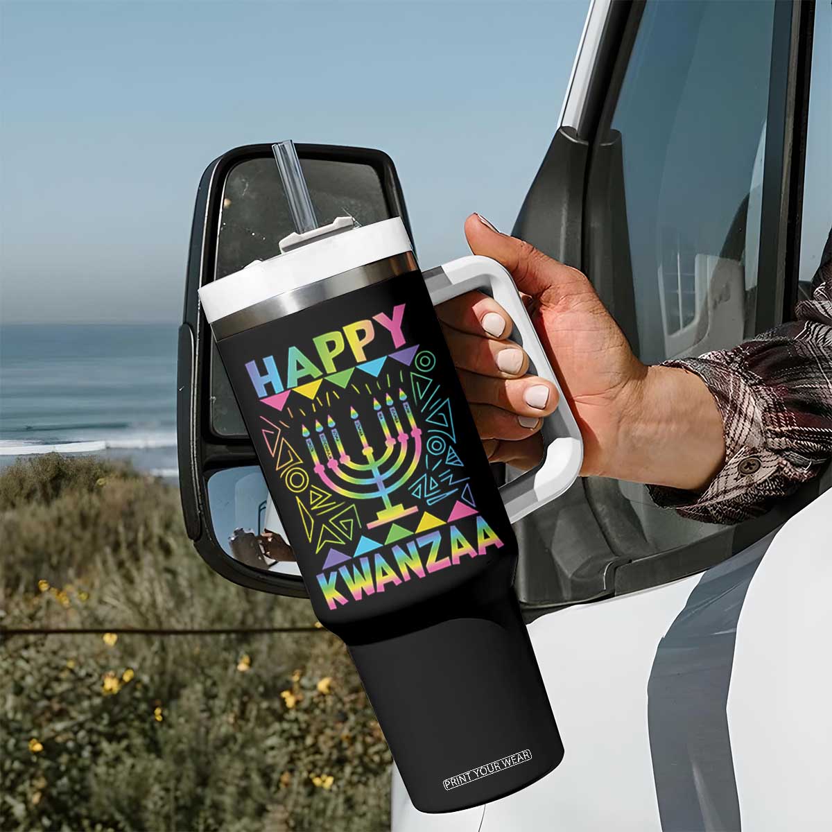 Happy Kwanzaa Tumbler With Handle Christmas African American Heritage Holiday Kinara Mazao TS10 Print Your Wear