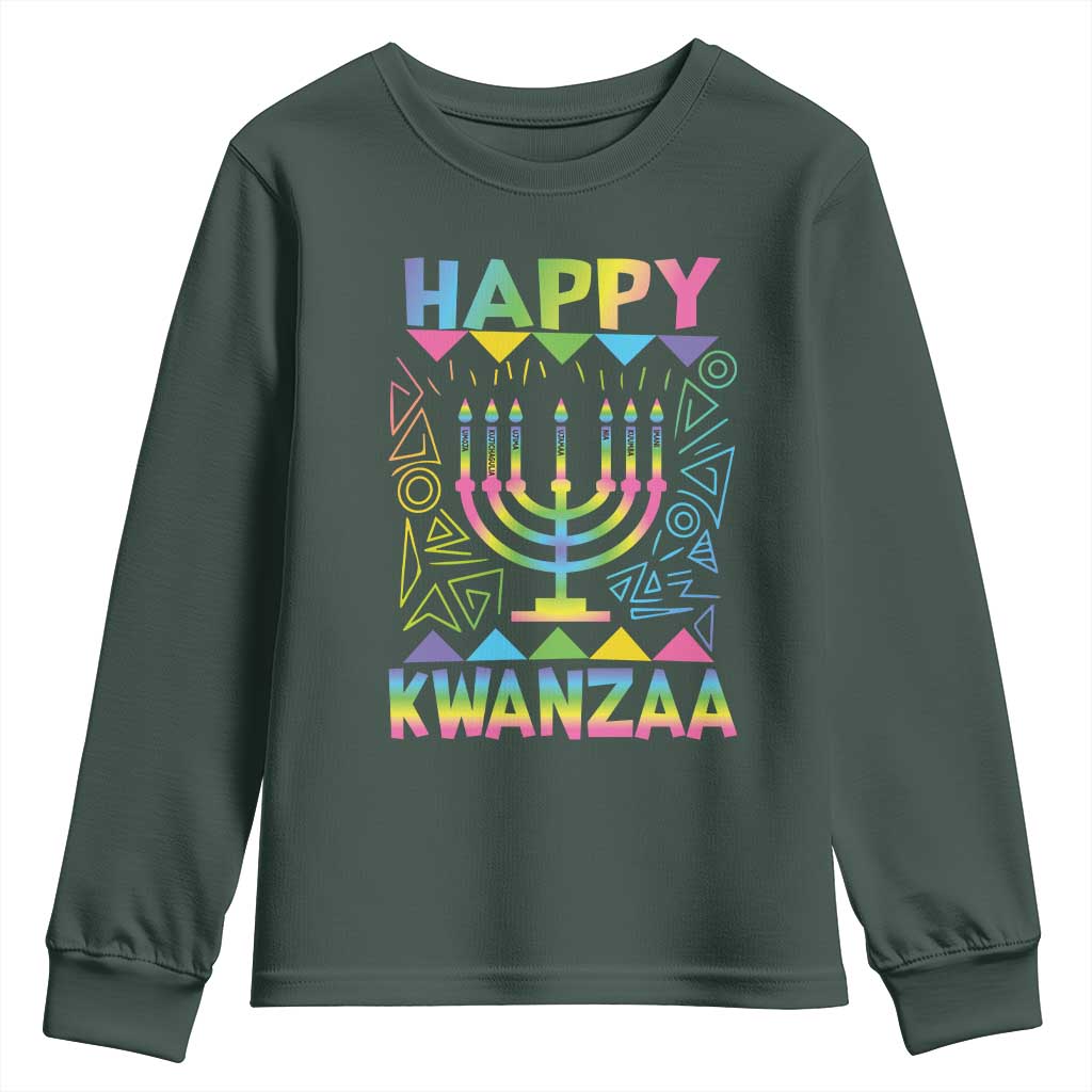 Happy Kwanzaa Youth Sweatshirt Christmas African American Heritage Holiday Kinara Mazao TS10 Dark Forest Green Print Your Wear
