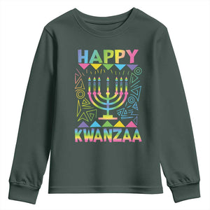 Happy Kwanzaa Youth Sweatshirt Christmas African American Heritage Holiday Kinara Mazao TS10 Dark Forest Green Print Your Wear
