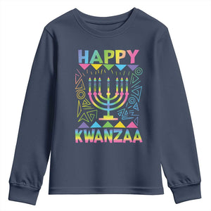 Happy Kwanzaa Youth Sweatshirt Christmas African American Heritage Holiday Kinara Mazao TS10 Navy Print Your Wear