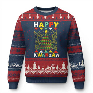Happy Kwanzaa Xmas Ugly Christmas Sweater African American Holiday Xmas Tree TS10 Navy Red Print Your Wear