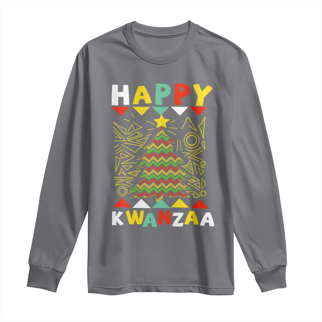 Happy Kwanzaa Christmas Long Sleeve Shirt African American Holiday Christmas Tree TS10 Charcoal Print Your Wear