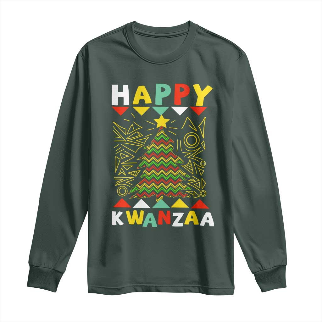 Happy Kwanzaa Christmas Long Sleeve Shirt African American Holiday Christmas Tree TS10 Dark Forest Green Print Your Wear