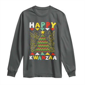 Happy Kwanzaa Christmas Long Sleeve Shirt African American Holiday Christmas Tree TS10 Dark Heather Print Your Wear