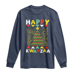 Happy Kwanzaa Christmas Long Sleeve Shirt African American Holiday Christmas Tree TS10 Navy Print Your Wear