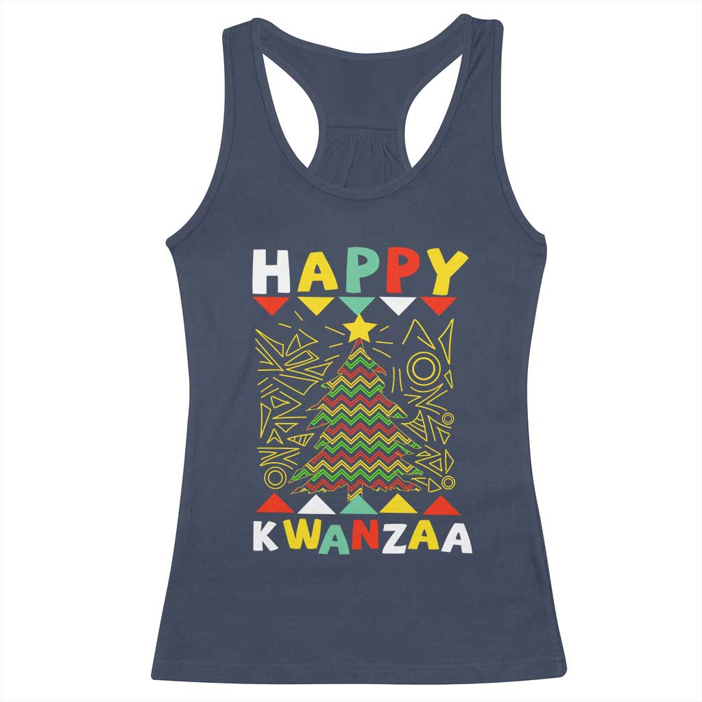 Happy Kwanzaa Christmas Racerback Tank Top African American Holiday Christmas Tree TS10 Navy Print Your Wear