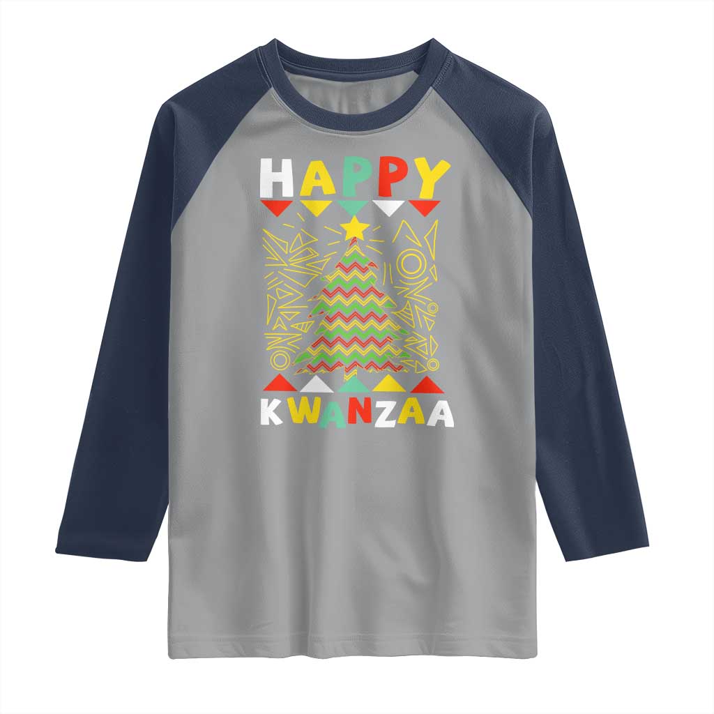 Happy Kwanzaa Christmas Raglan Shirt African American Holiday Christmas Tree TS10 Sport Gray Navy Print Your Wear