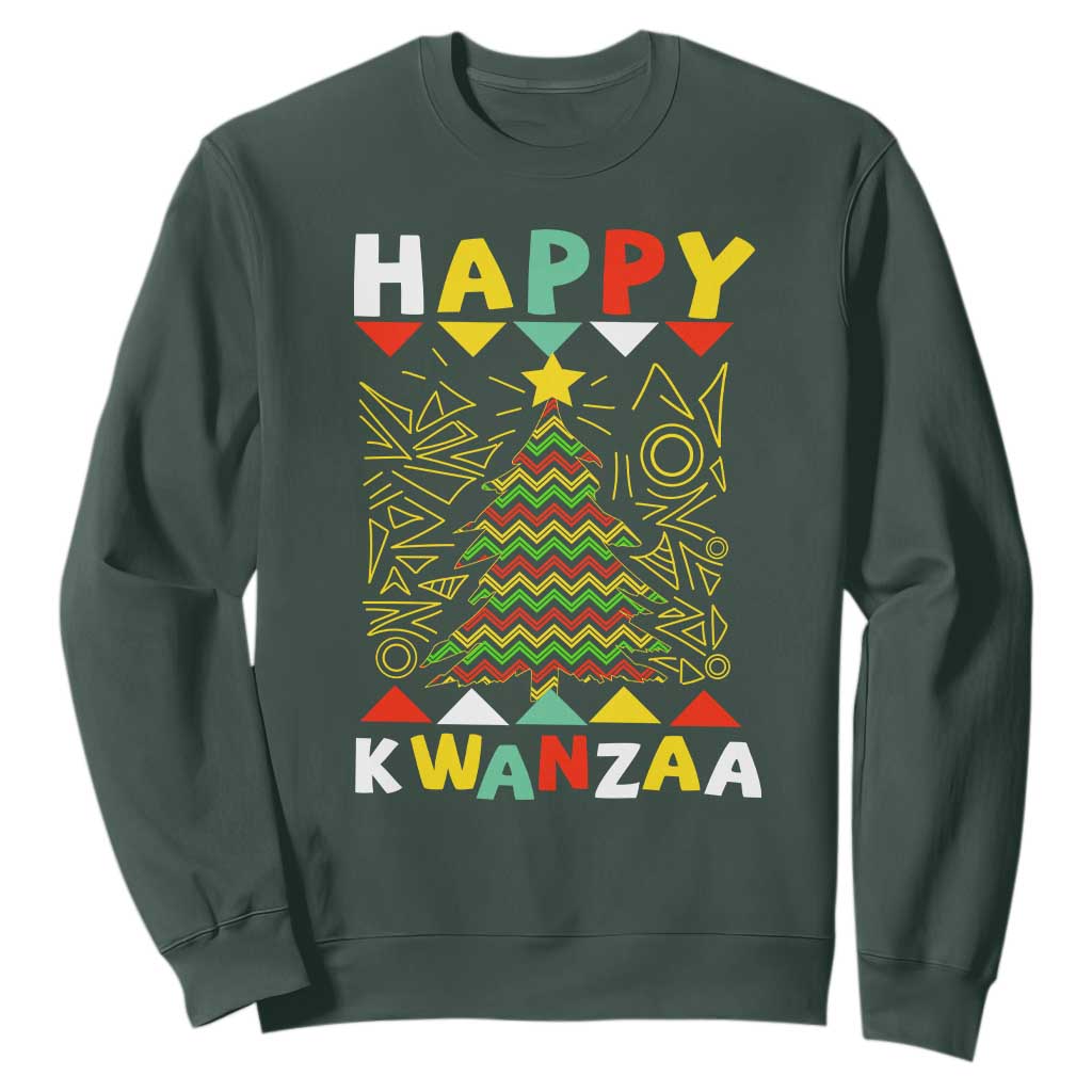 Happy Kwanzaa Christmas Sweatshirt African American Holiday Christmas Tree TS10 Dark Forest Green Print Your Wear