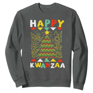 Happy Kwanzaa Christmas Sweatshirt African American Holiday Christmas Tree TS10 Dark Heather Print Your Wear