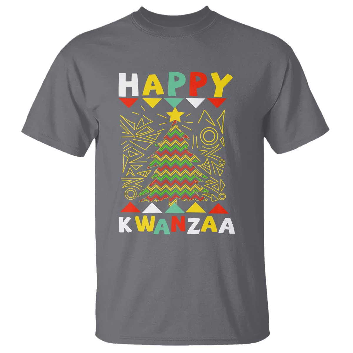 Happy Kwanzaa Christmas T Shirt African American Holiday Christmas Tree TS10 Charcoal Print Your Wear
