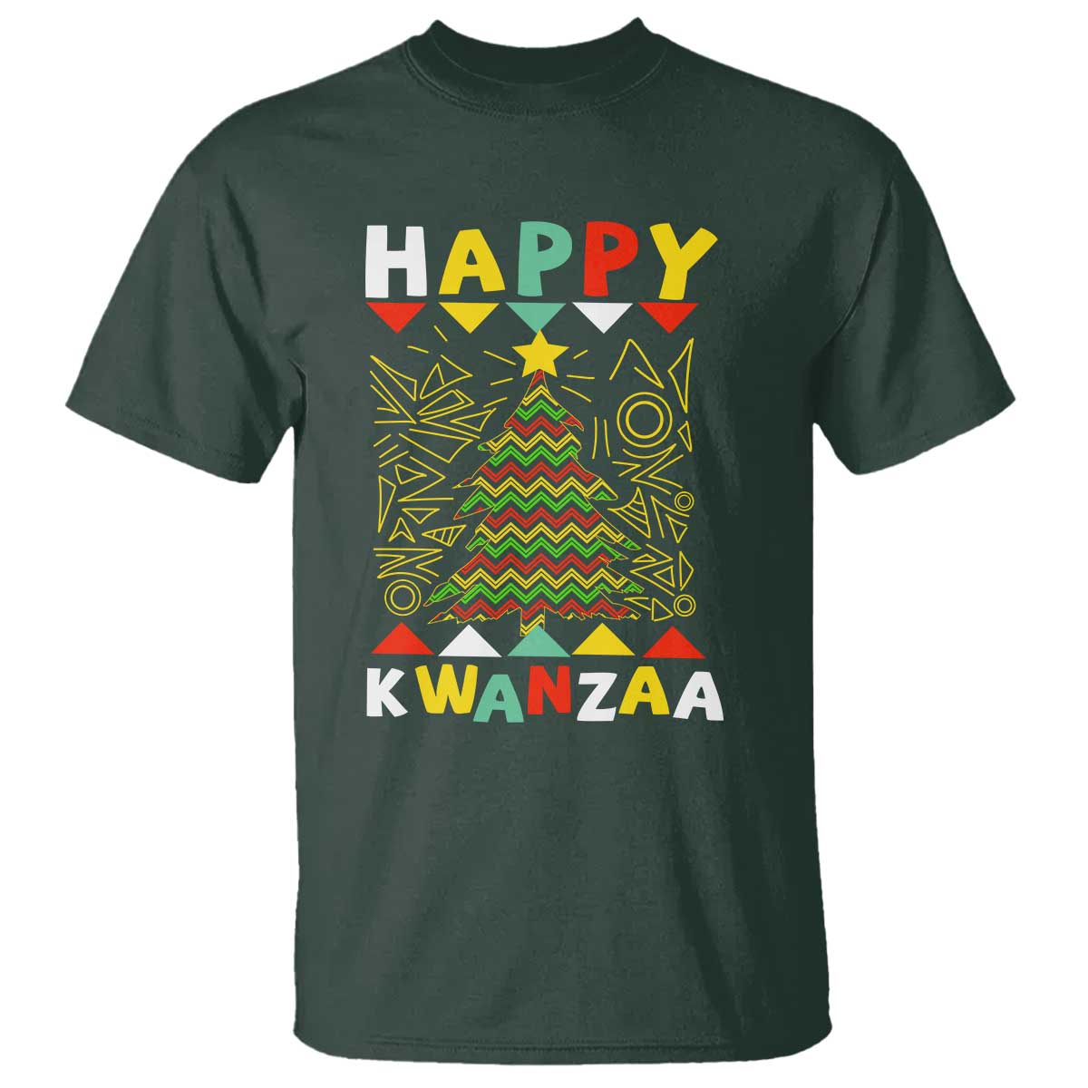 Happy Kwanzaa Christmas T Shirt African American Holiday Christmas Tree TS10 Dark Forest Green Print Your Wear